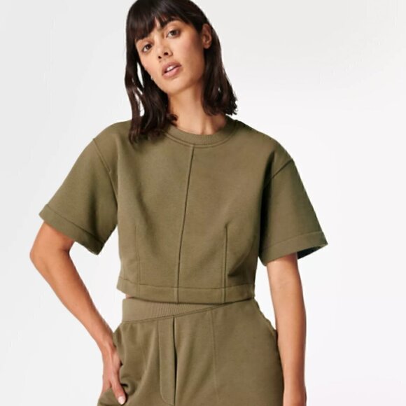 Sweaty Betty Wren Crop Tee in Olivegreen - Picture 1 of 8